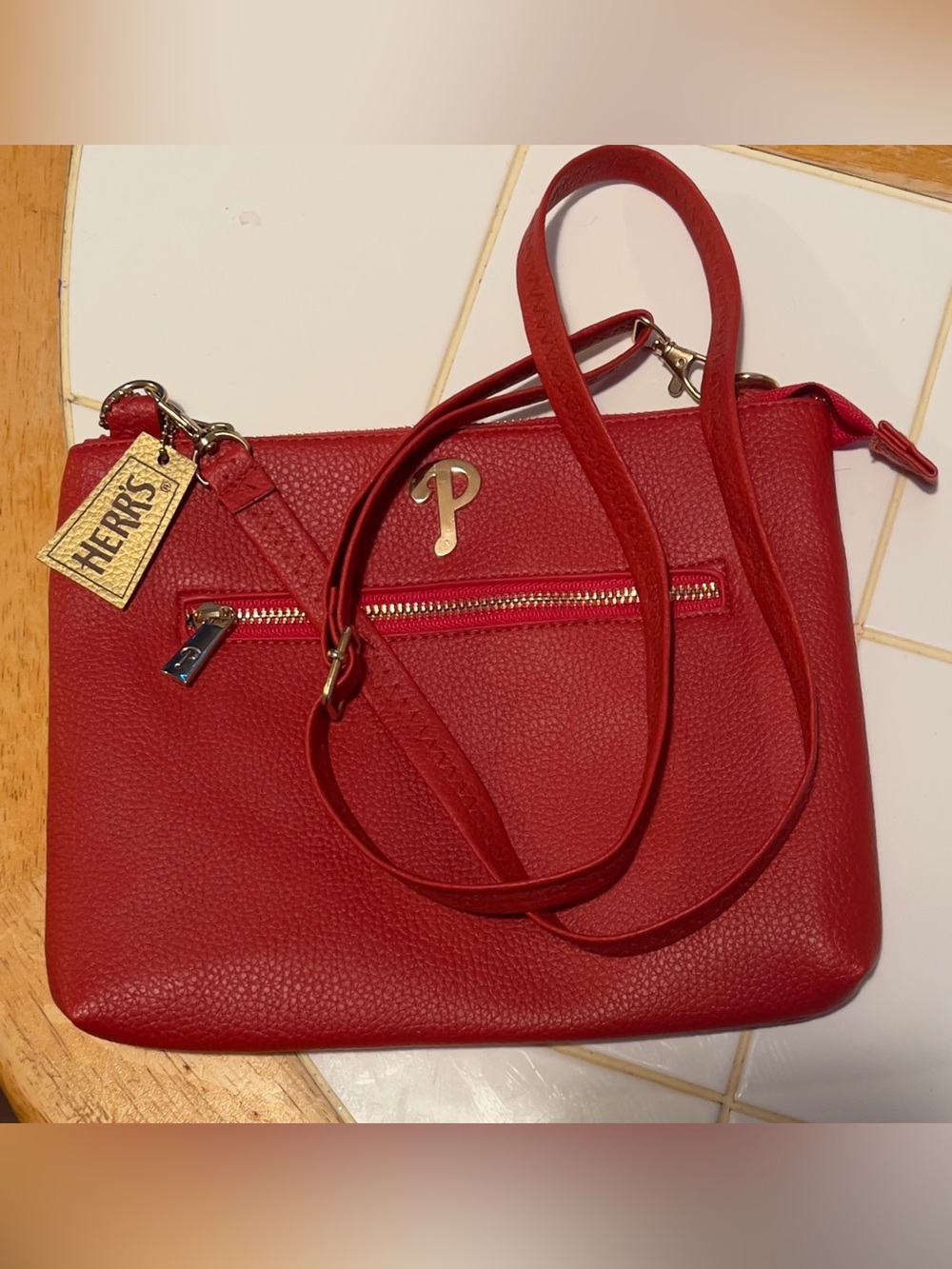HERR'S Red Leather Crossbody Shoulder Bag